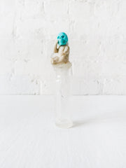 20% SALE - Cheeky Skull Doll Bottle Real Turquoise Stone Antique German Bisque Doll