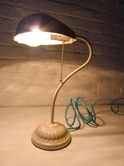 20% SALE Retro White Shell Lamp Vintage Light with Aqua Net Color Cord and Ornate Diamond Light Bulb