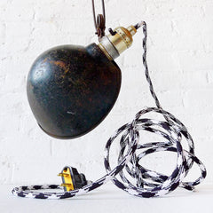 Vintage Industrial Clip Clamp Light with Black Antique Lamp Shade and B&W Houndstooth Textile Cord