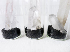 Crystal Vial Raw Quartz Crystal Point Crushed Black Antique German Glass Vial