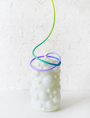 Vintage Bubble Milk Glass Cloud 70s Pendant with Neon Purple Green Ombre Color Cord