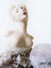 10% SALE Grecian Crystal Goddess - Antique Bisque Lady Figurine - Amethyst Crystal Cluster