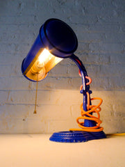 Electric Blue Hood Cast Iron Desk Lamp - Vintage Industrial Lighting - Citrus Ombre Cloth Color Cord