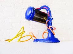 Electric Blue Hood Cast Iron Desk Lamp - Vintage Industrial Lighting - Citrus Ombre Cloth Color Cord