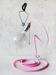 The Milker Industrial Clip Clamp Light with Hand-Dyed Pink Textile Cord