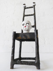 Eyeless Doll Face Antique German Bisque Doll Cast Iron High Chair